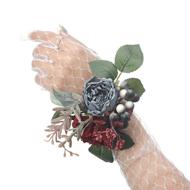 New Wedding Mori Wrist Flower Bride Bridesmaid Hand Flower Rose Green Leaf Wrist Flower, CG61453