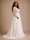 ChicSew Elegant Fancy V-Neck Lace Applique Chiffon Long Sleeves A-Line Maxi Wedding Dress