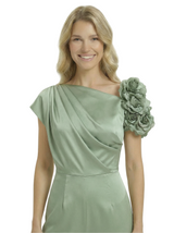 Chicsew Mother of The Groom Jumpsuit Unique Flower Detail Satin Wide Leg Long Outfit Sleek Modern Design