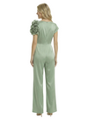 Chicsew Mother of The Groom Jumpsuit Unique Flower Detail Satin Wide Leg Long Outfit Sleek Modern Design