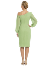 Chicsew Modern One Shoulder Knee-Length Long Sleeves Sheath Ruched Chiffon Mother Of The Bride Dresses