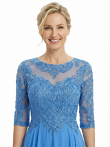 Chicsew Beautiful Illusion Lace Half Sleeves A-Line Chiffon Long Mother Of The Groom Evening Gown