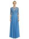 Chicsew Beautiful Illusion Lace Half Sleeves A-Line Chiffon Long Mother Of The Groom Evening Gown