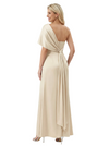 Elegant One Shoulder Satin Mother Of The Bride Dress Sheath Maxi Gown Side Slit