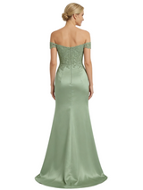 Chicsew Mother of The Groom Dresses Off The Shoulder Lace Satin Mermaid Maxi Gown Fancy Ruched Formal Bridal Party Dress