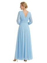 Chicsew Mother of The Bride Dresses V-Neck Long Sleeve Lace Chiffon Maxi Gown Classy Ruched Formal Wedding Event Attire