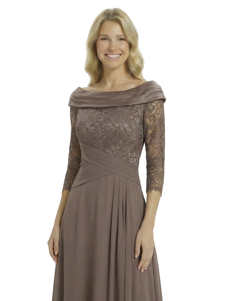 Chicsew Classy Chiffon A-Line Off The Shoulder Lace Applique Tea-Length Mother Of The Groom Dress