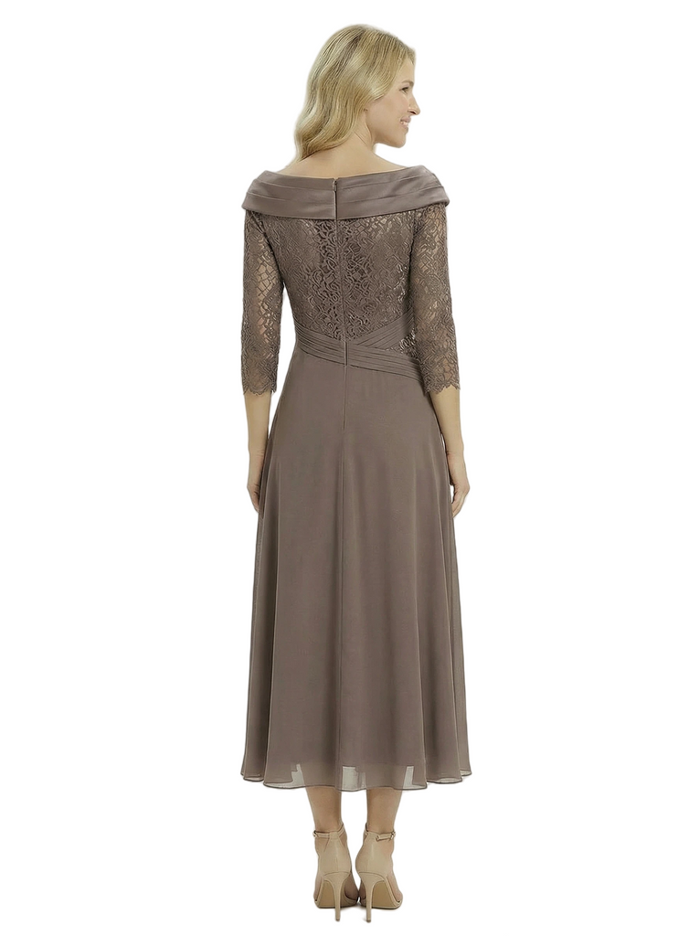 Chicsew Classy Chiffon A-Line Off The Shoulder Lace Applique Tea-Length Mother Of The Groom Dress