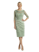 Chicsew Sophisticated Scoop Silky Satin Sheath Lace Sleeves Mother Of The Groom Knee-Length Dress