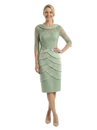Chicsew Sophisticated Scoop Silky Satin Sheath Lace Sleeves Mother Of The Groom Knee-Length Dress