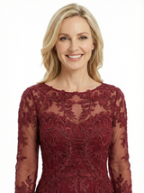 Chicsew Sophisticated Long Sleeves Lace Top Chiffon A-Line Tea-Length Wedding Dress For Mother Of The Bride