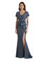Elegant V-Neck Short Sleeves Chiffon Mermaid Long Grooms Mom Dresses for Wedding