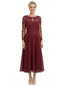 Chicsew Sophisticated Long Sleeves Lace Top Chiffon A-Line Tea-Length Wedding Dress For Mother Of The Bride