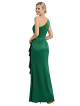 Chicsew Mother of The Groom Dresses Off Shoulder Sleeveless Satin Mermaid Maxi Gown Fancy Ruffled Formal Bridal Party Dress