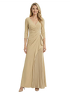 Chicsew Elegant V-Neck 3/4 Sleeves Pleated Floor Length Sheath Mother Of The Groom Dress