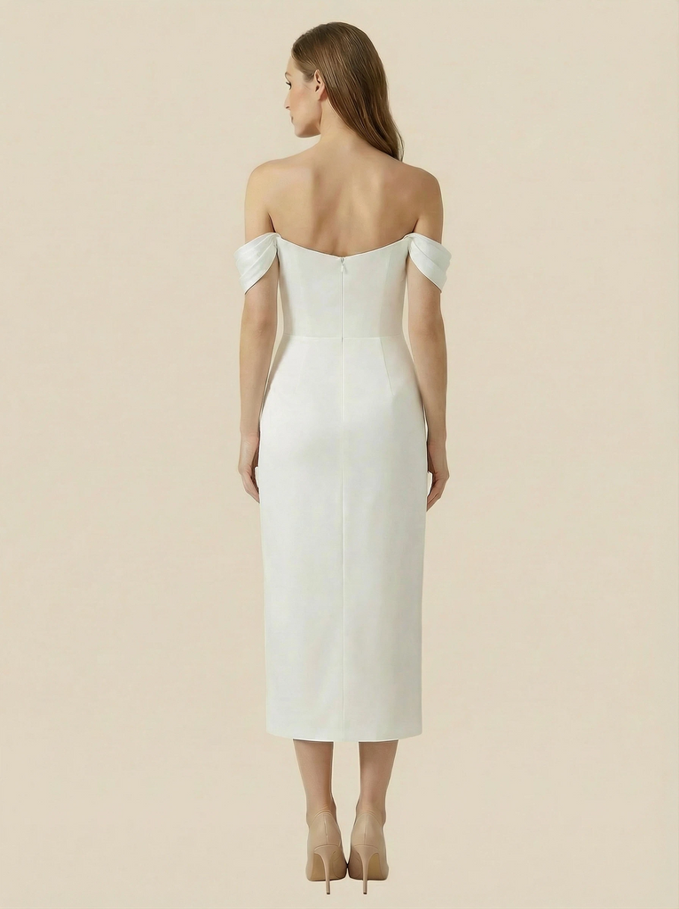 Mermaid Off Shoulder Tea-Length Lace Satin Wedding Dresses Online