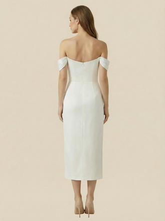 Mermaid Off Shoulder Tea-Length Lace Satin Wedding Dresses Online