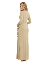 Chicsew Elegant V-Neck 3/4 Sleeves Pleated Floor Length Sheath Mother Of The Groom Dress