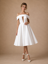Chicsew Fancy Off The Shoulder Sleeveless A-Line Tea-Length Crepe Wedding Dress