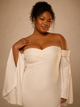 ChicSew Elegant Crepe Sweetheart A-Line Flutter Sleeves Floor-Length Wedding Dress