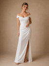 ChicSew Modern Off Shoulder Boning Satin Ruching Long Mermaid Wedding Dress