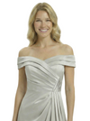 Chicsew Off The Shoulder Mother Of The Groom Dresses Side Slit Satin Ruched A-Line Gown