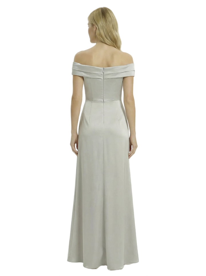 Chicsew Off The Shoulder Mother Of The Groom Dresses Side Slit Satin Ruched A-Line Gown