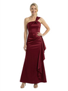 Chicsew One Shoulder Mother Of The Bride Dresses Ruffle Silky Satin Sheath Ankle-Length Gowns
