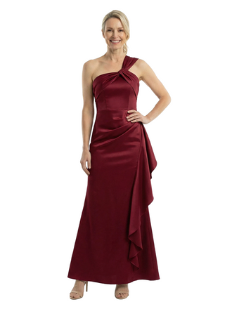 Chicsew One Shoulder Mother Of The Bride Dresses Ruffle Silky Satin Sheath Ankle-Length Gowns