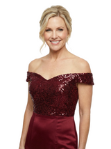 Chicsew Unique Mermaid Satin Mother Of The Groom Off Shoulder Sequin Top Formal Back Slit Gown