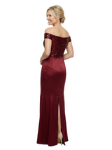 Chicsew Unique Mermaid Satin Mother Of The Groom Off Shoulder Sequin Top Formal Back Slit Gown