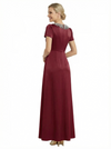 Chicsew Elegant Silky Satin Short Sleeves A-Line Beaded Maxi Mother of The Groom Dress