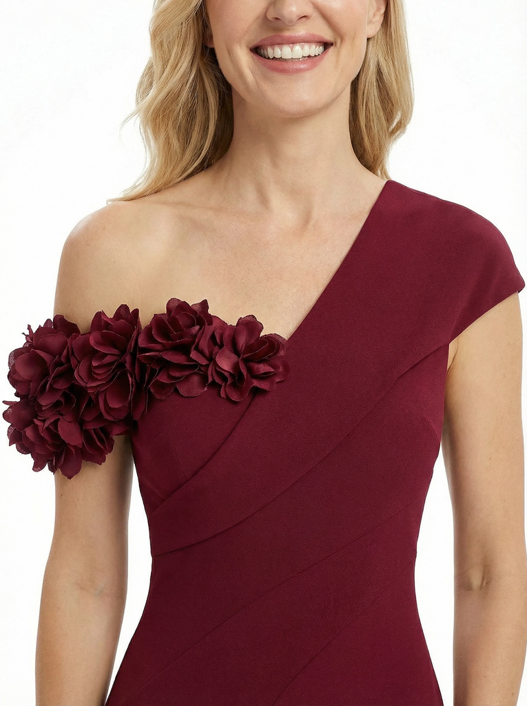 Chicsew Elegant Silky Satin Floral Straps Mermaid Side Slit Maxi Mother of The Groom Dress