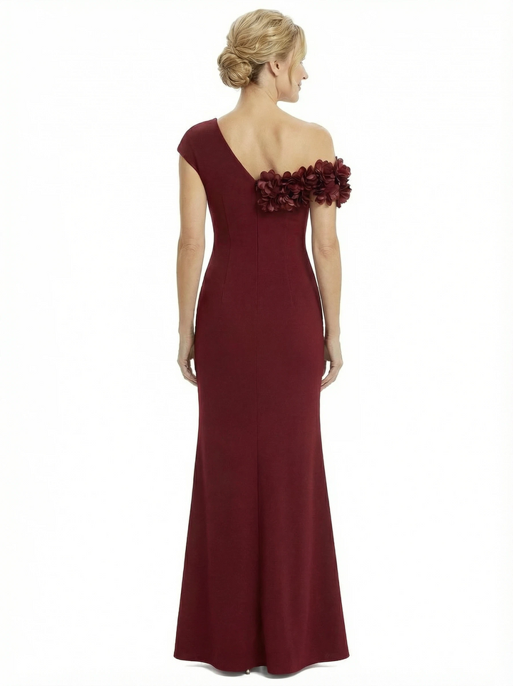 Chicsew Elegant Silky Satin Floral Straps Mermaid Side Slit Maxi Mother of The Groom Dress