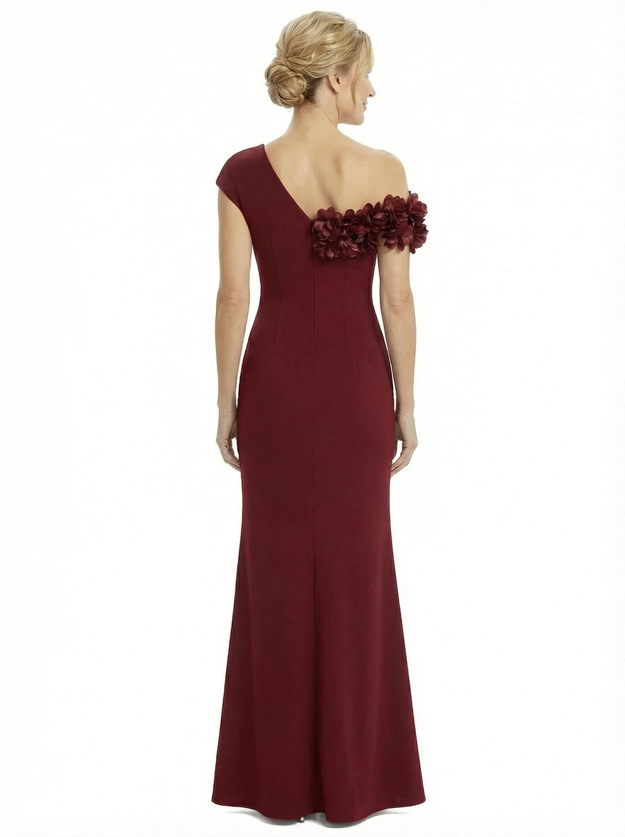 Chicsew Elegant Silky Satin Floral Straps Mermaid Side Slit Maxi Mother of The Groom Dress