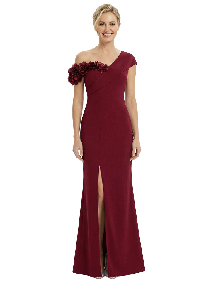 Chicsew Elegant Silky Satin Floral Straps Mermaid Side Slit Maxi Mother of The Groom Dress