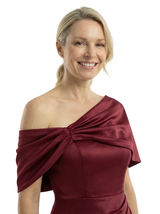Chicsew Asymmetric Cape Sleeves Ruffle Mother Of The Groom Satin Mermaid Formal Gown