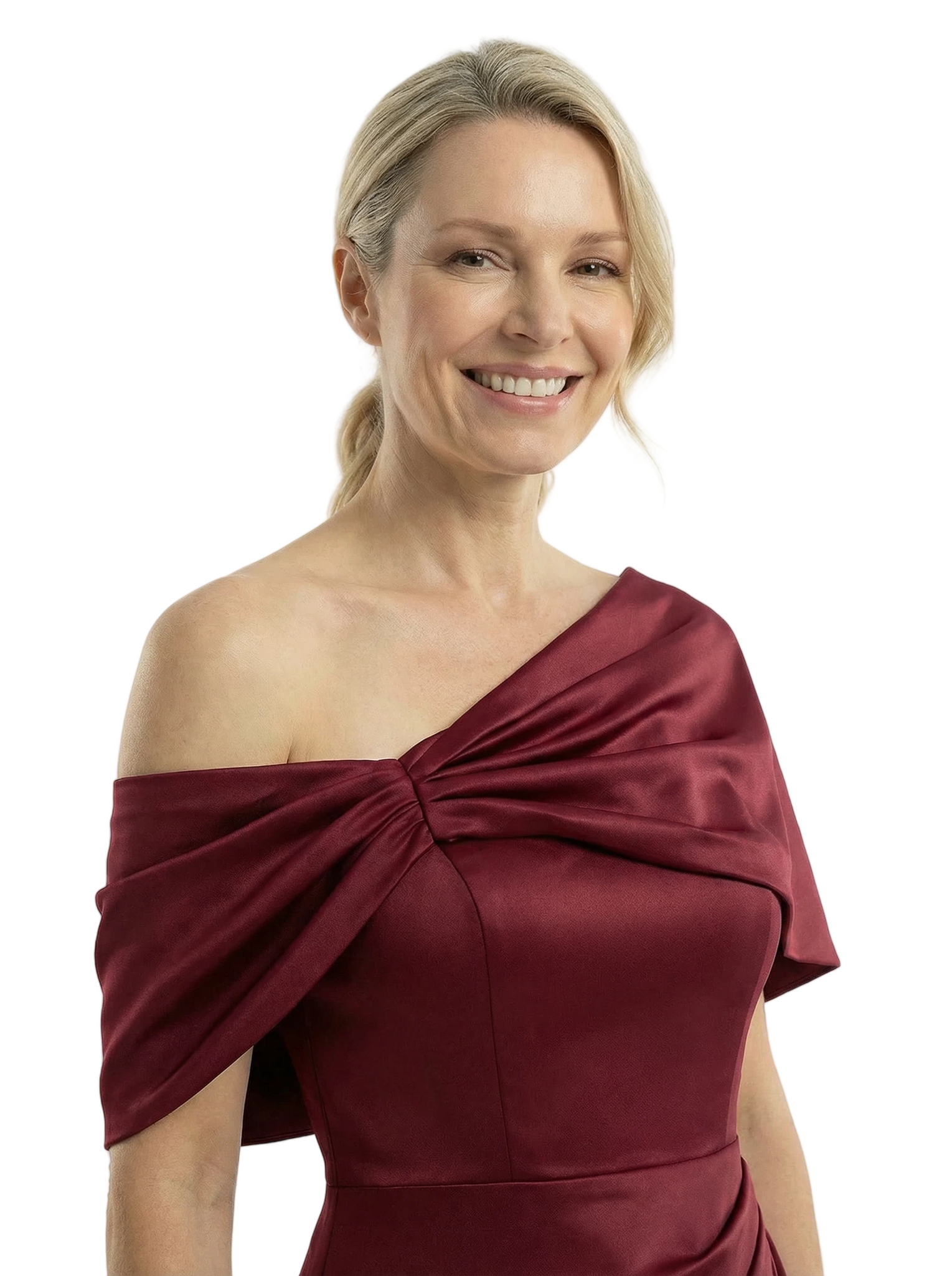 Chicsew Asymmetric Cape Sleeves Ruffle Mother Of The Groom Satin Mermaid Formal Gown