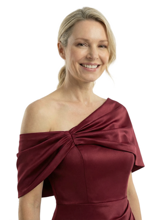 Chicsew Asymmetric Cape Sleeves Ruffle Mother Of The Groom Satin Mermaid Formal Gown