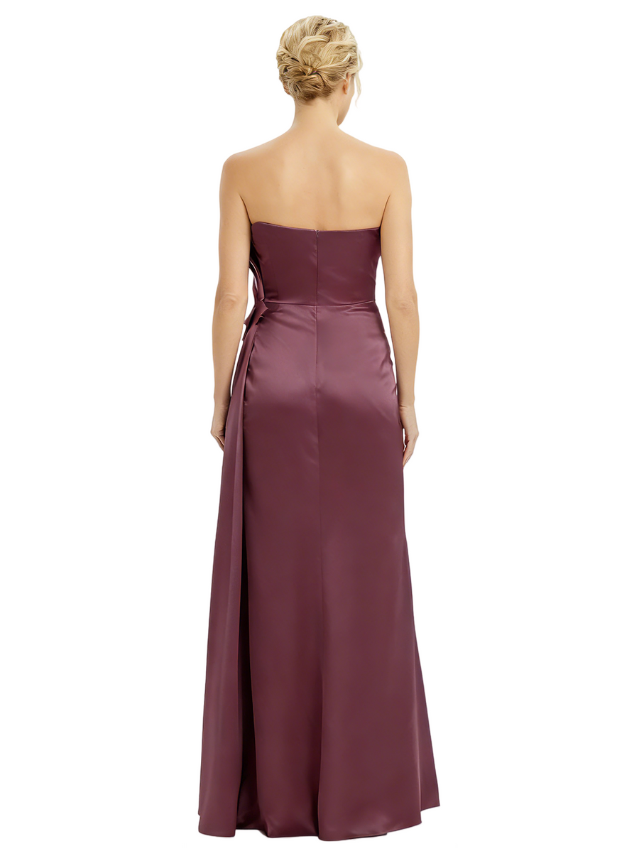 Chicsew Strapless Ruffle Mother Of The Bride Dresses Satin Modern Sheath Gown