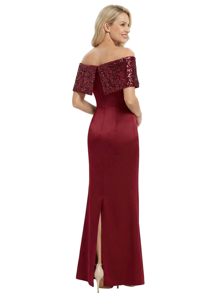 Chicsew Elegant Satin Off Shoulder Sequin Mermaid Mother Of The Groom Gowns