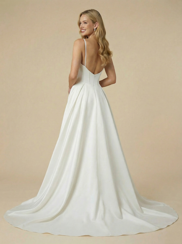Mermaid Spaghettis Straps Boning Maxi Long Satin Wedding Dresses Overskirt