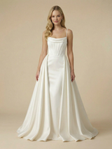 Mermaid Spaghettis Straps Boning Maxi Long Satin Wedding Dresses Overskirt