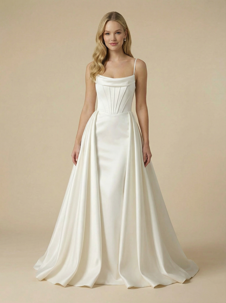 Mermaid Spaghettis Straps Boning Maxi Long Satin Wedding Dresses Online
