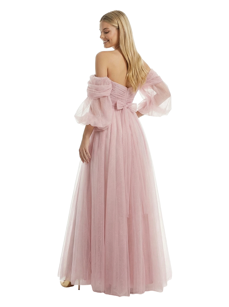 Chic Sweetheart Long Sleeves Side Slit Tulle A-Line Formal Prom Dress