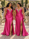 ChicSew Spaghetti Straps Boning Lace Appliques Side Slit Mermaid Soft Satin Bridesmaid Dresses