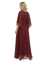 Chicsew Elegant Jewel 3/4 Sleeves A-Line Lace Appliques Chiffon Mother Of The Bride Dress