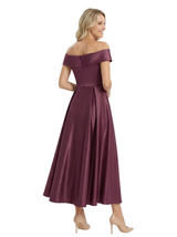 Chicsew Elegant Off Shoulder Tea-Length Satin A-Line Mother Of The Bride Dresses