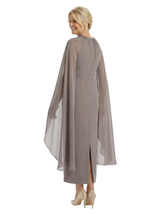 Chicsew Elegant Jewel Long Sleeves Sheath Chiffon Mother Of The Bride Dress