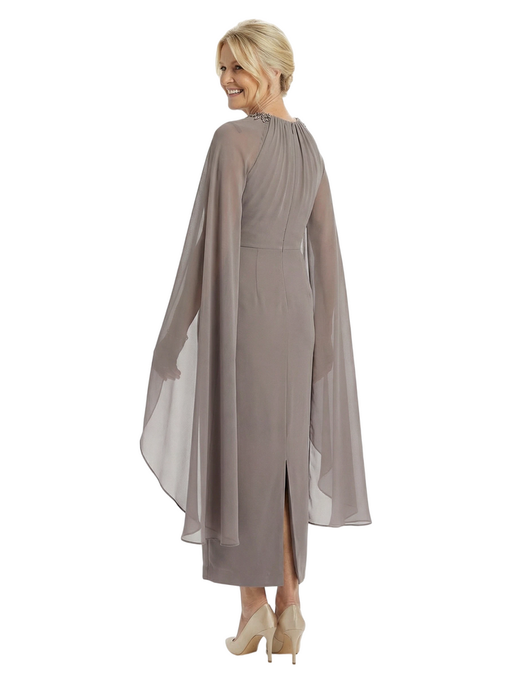 Chicsew Elegant Jewel Long Sleeves Sheath Chiffon Mother Of The Bride Dress